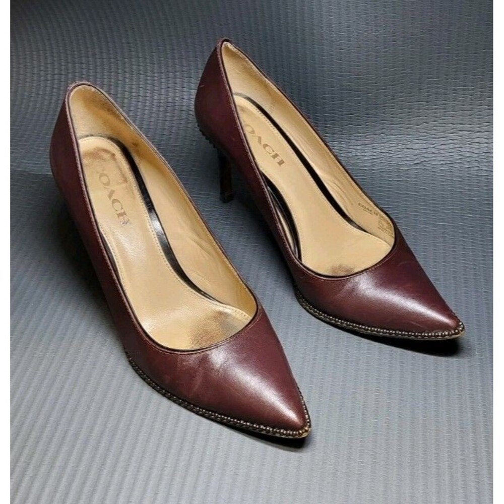 Coach Waverly Burgundy Pointed Toe Stiletto Pump Heels Beaded Accents US 9.5 B